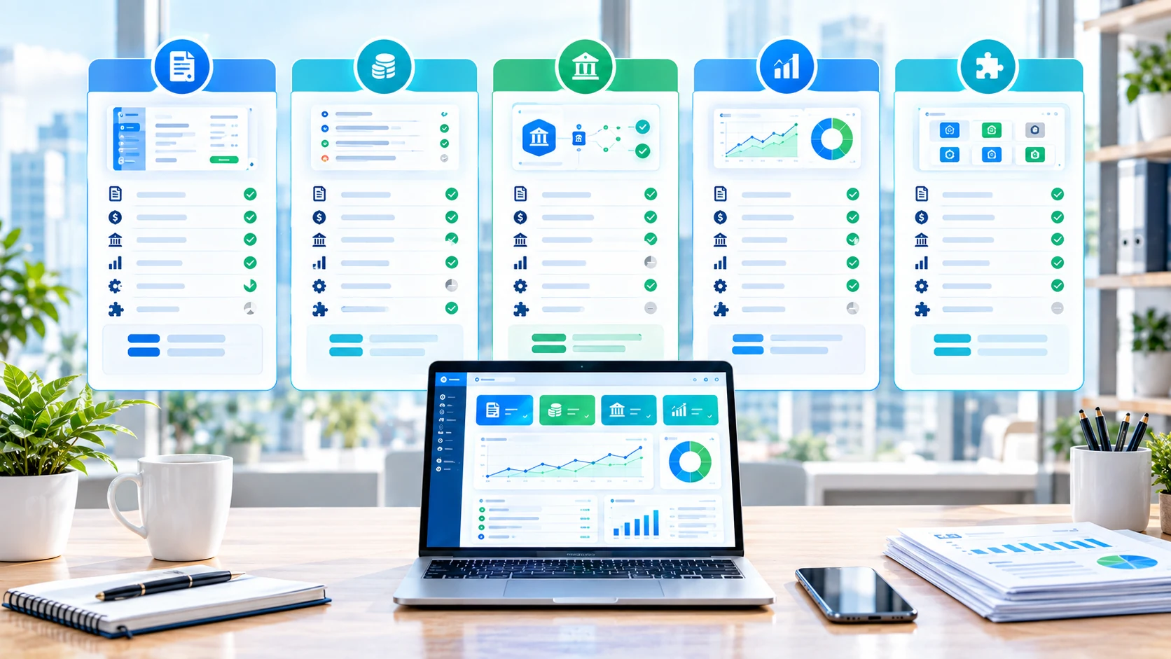 Neutral comparison of several generic accounting software dashboards and feature sets