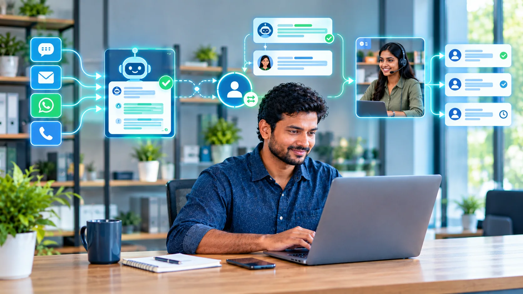 AI customer support chatbot with human handoff workflow