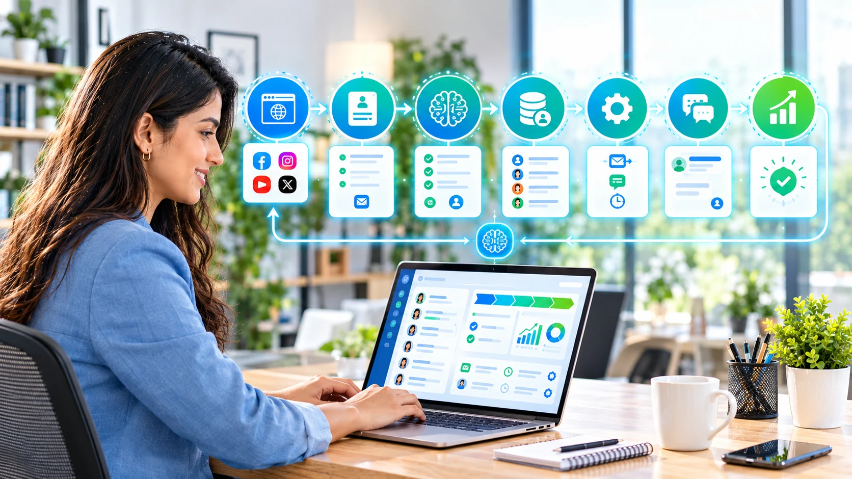 Complete AI lead generation workflow from traffic and capture through qualification CRM follow-up and conversion