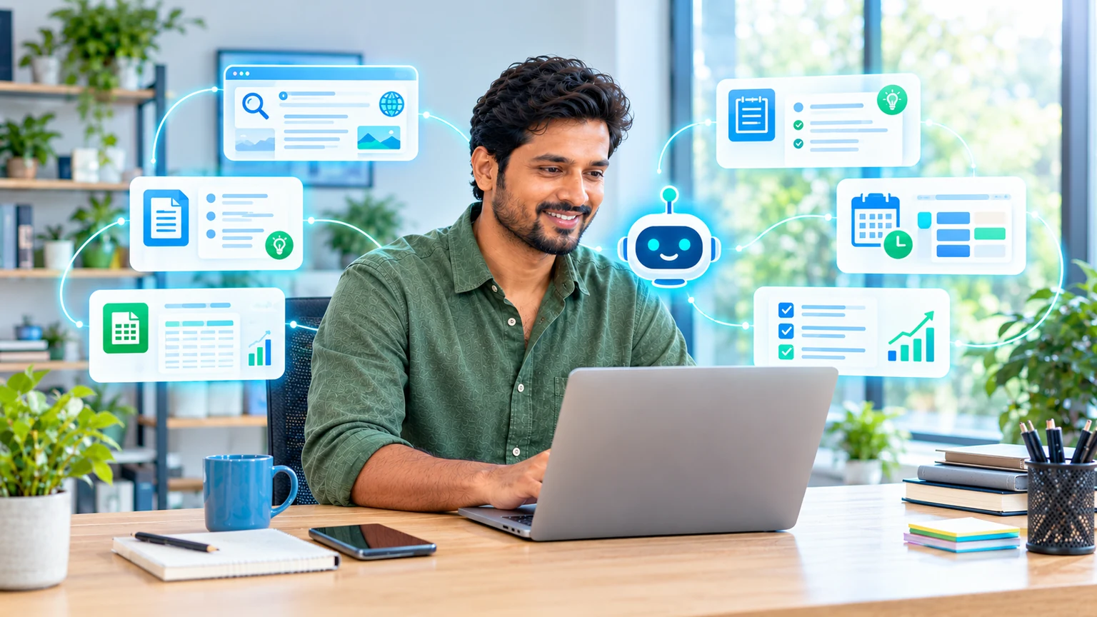 AI research and productivity workflow for a small business