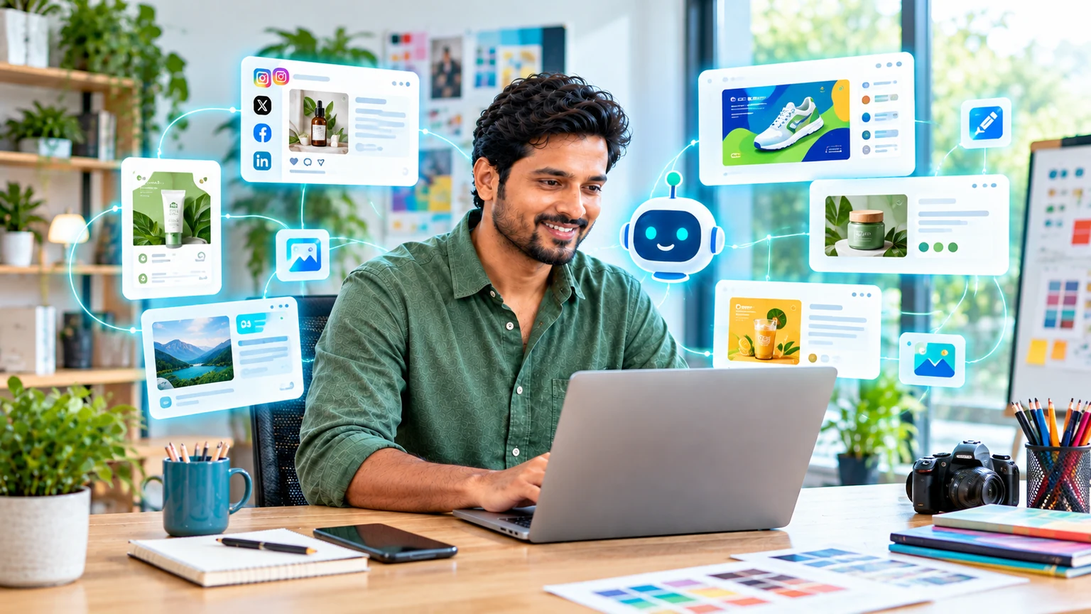 AI design and marketing content workflow for a small business