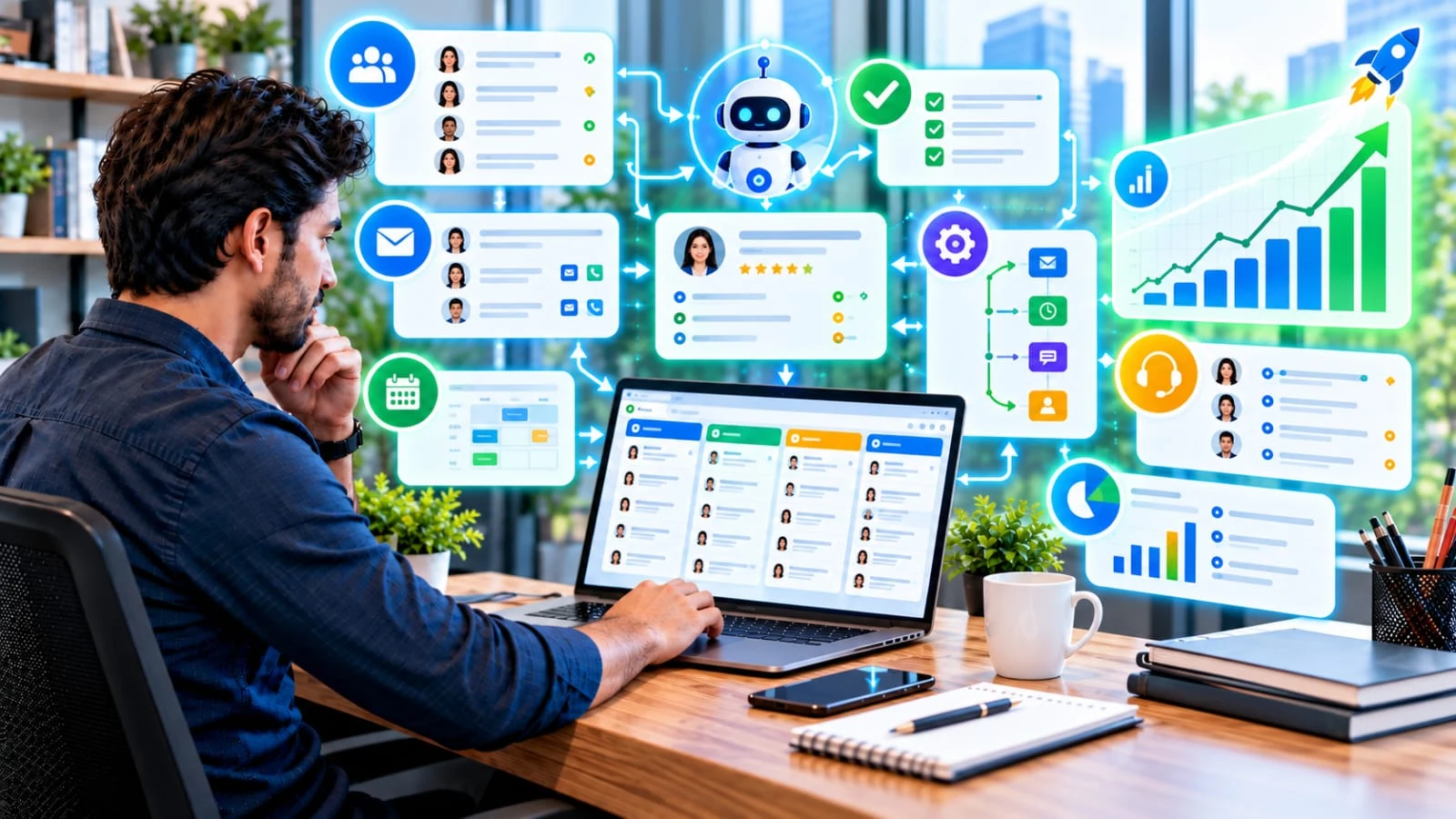 CRM system helping a small business connect customers, automation, analytics and business growth