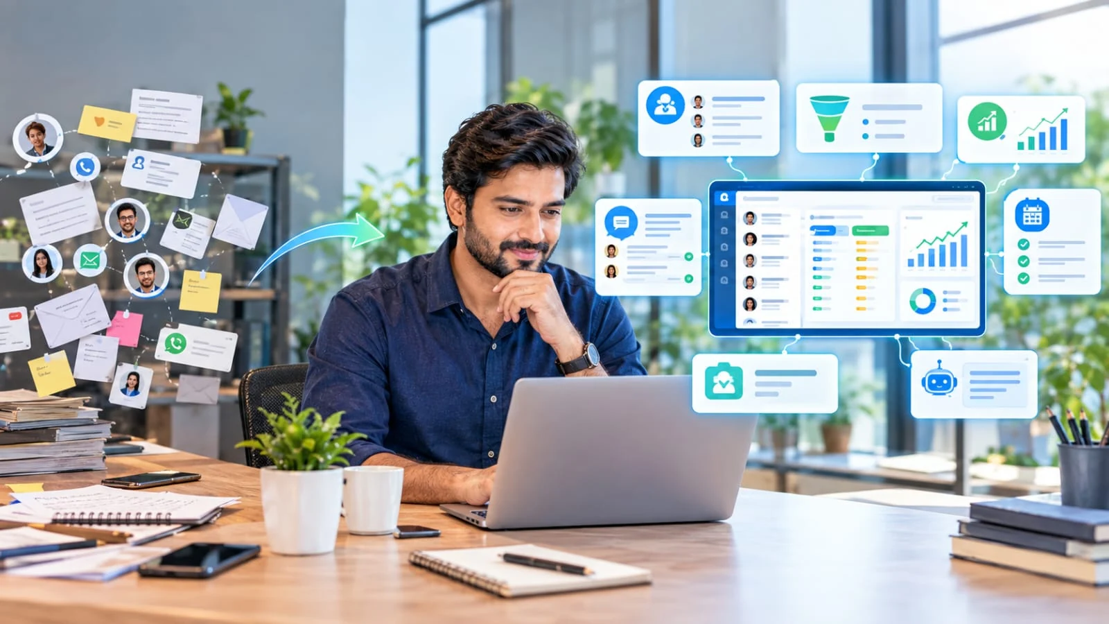 CRM overview showing customer information, communication, sales pipeline and analytics in one workspace