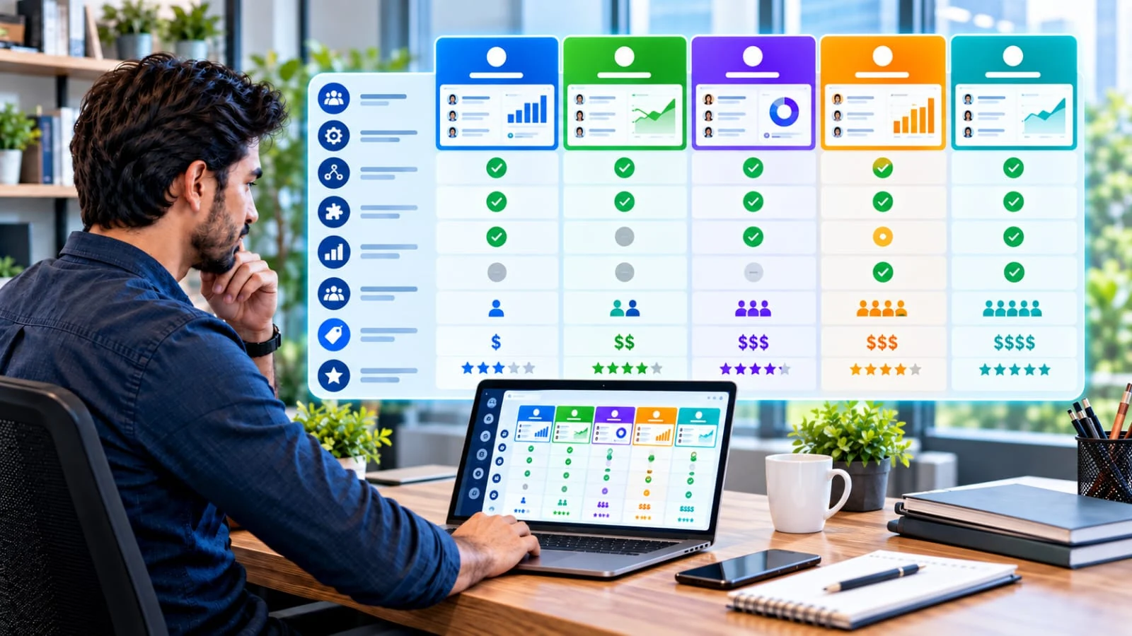 CRM software comparison dashboard for small business features, pricing and capabilities