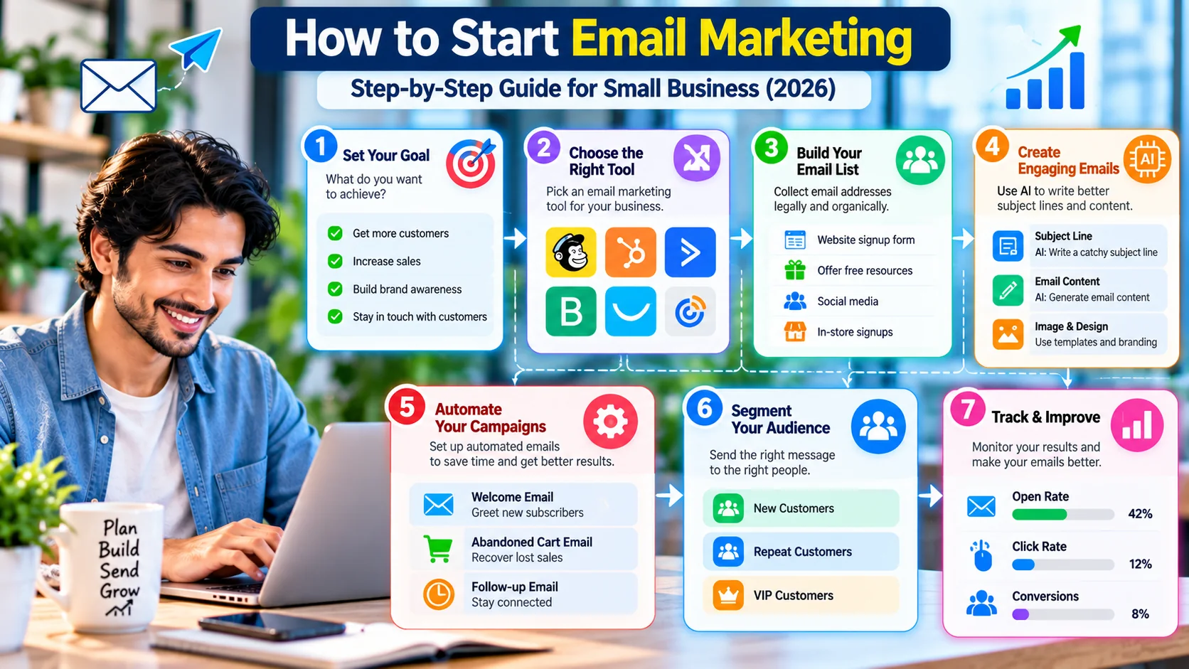 Seven-step email marketing setup process for a small business