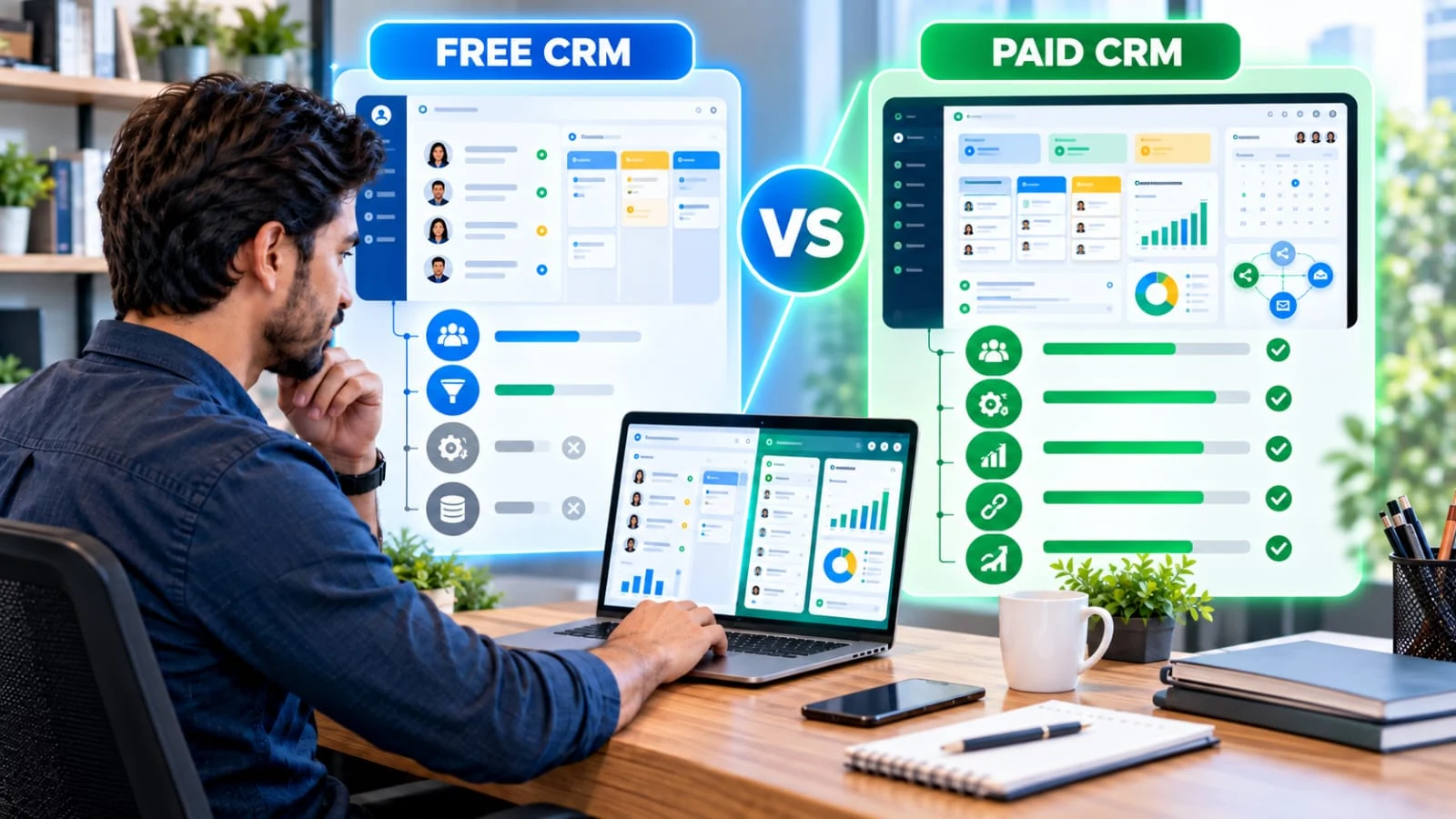 Comparison of free CRM and paid CRM capabilities for a small business